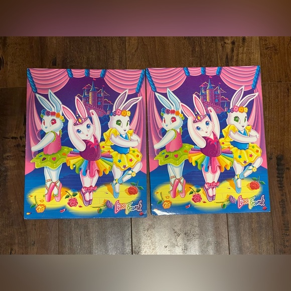Lisa Frank Ballerina Bunnies Folder Portfolio Unpunched Fantastic World Set Of 2 - Picture 1 of 9